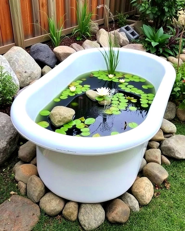 backyard miniature pond feature - 15 Backyard Old Bathtub Garden Ideas