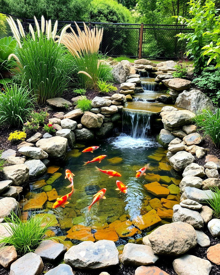 backyard oasis with rock edged koi pond and waterfall - 15 Koi Pond Ideas With Waterfall
