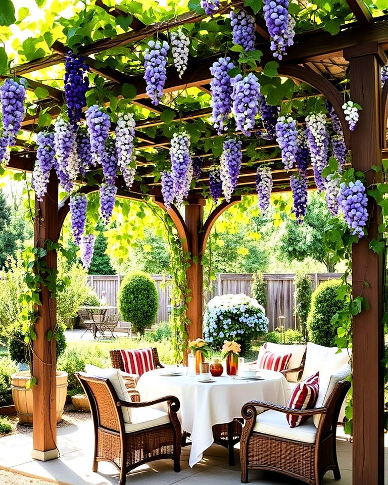 backyard pergola with climbing vines - 20 Italian Backyard Ideas