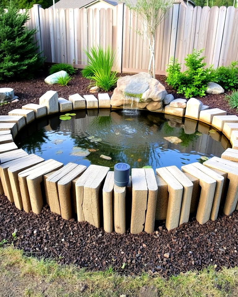 backyard pond with railroad tie edging - 15 Railroad Ties Landscaping Ideas