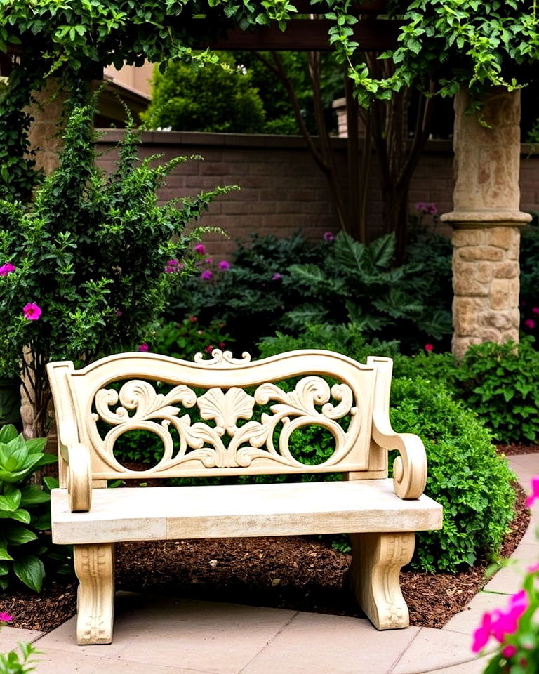 backyard stone bench - 20 Italian Backyard Ideas