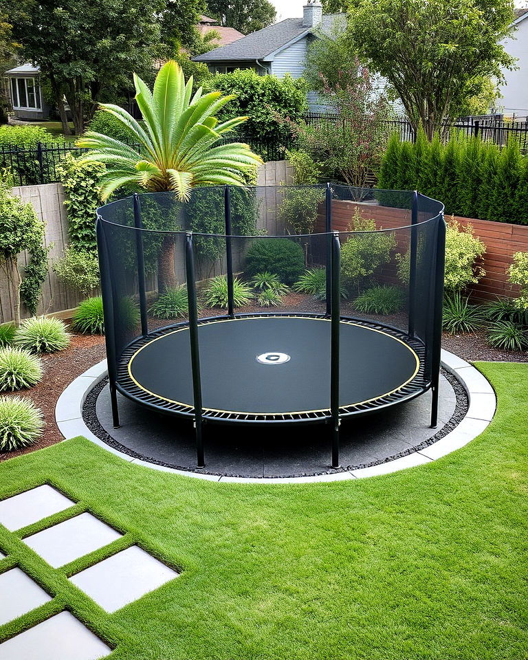 backyard sunken trampoline - 15 Trampoline Landscaping Ideas