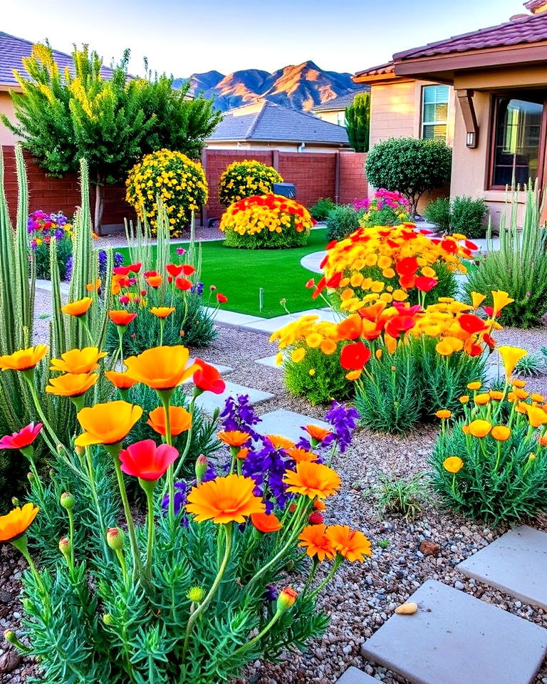 backyard with desert wildflower gardens - 25 Las Vegas Backyard Landscaping Ideas