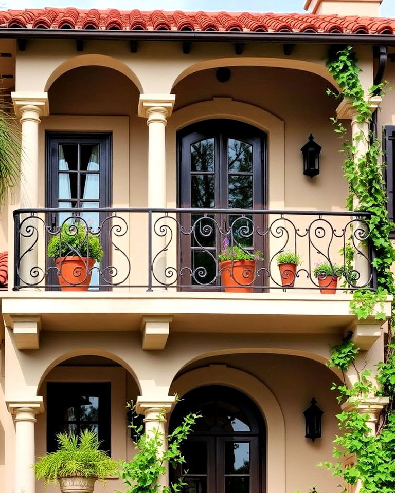 balconies adorned with scrollwork railings - 25 Mediterranean House Exterior Ideas
