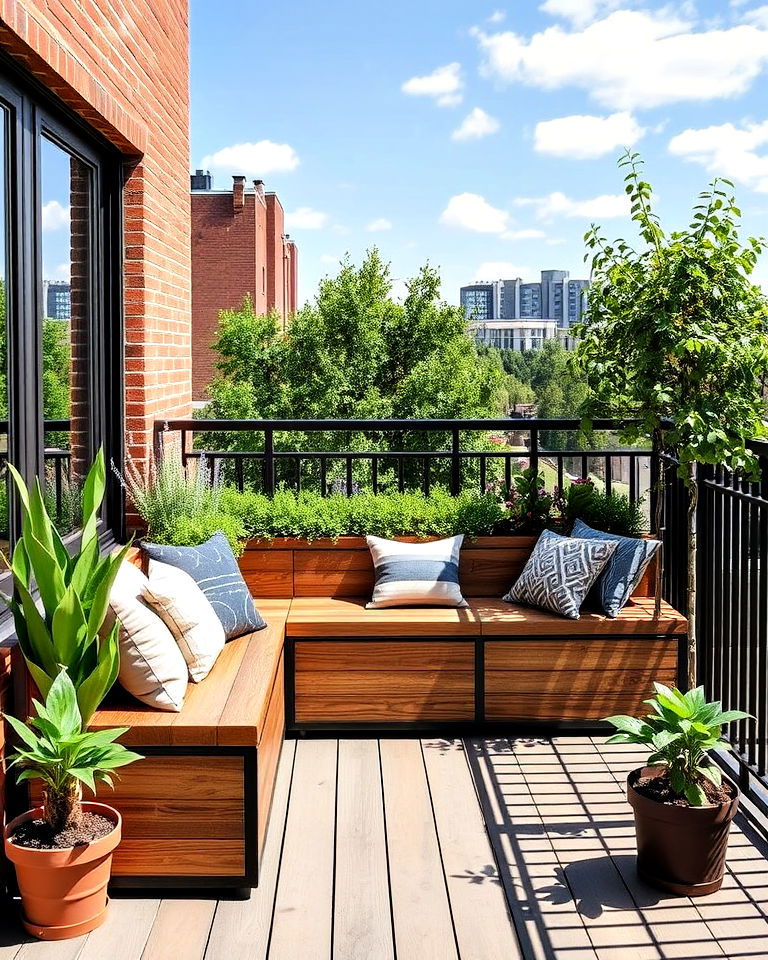 balcony built in bench - 20 Large Balcony Ideas