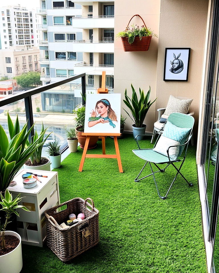 balcony into a creative studio - 25 Artificial Grass Balcony Design