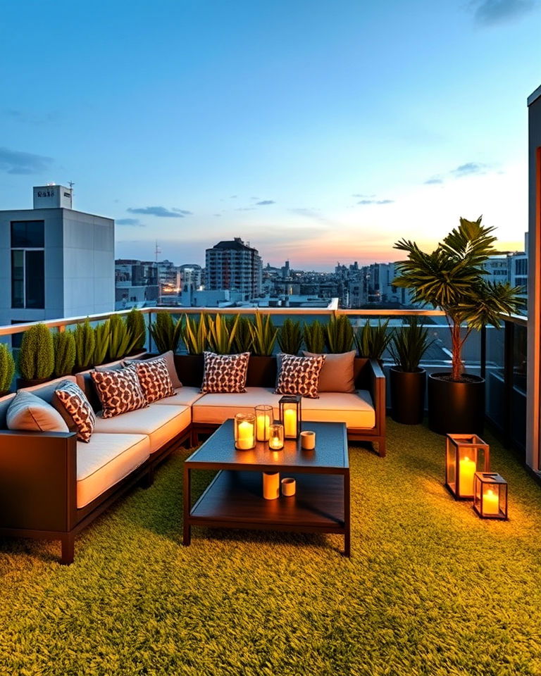 balcony into a rooftop style lounge - 25 Artificial Grass Balcony Design