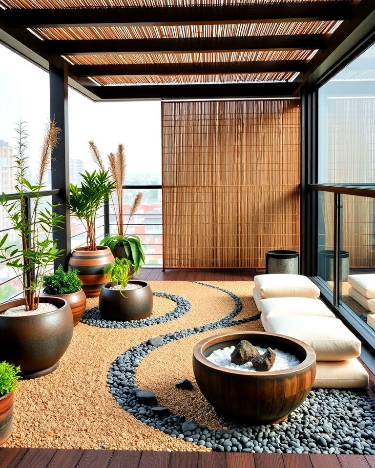 balcony into miniature zen garden - 20 Large Balcony Ideas