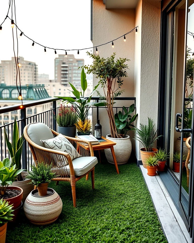 balcony into peaceful reading nook - 25 Artificial Grass Balcony Design