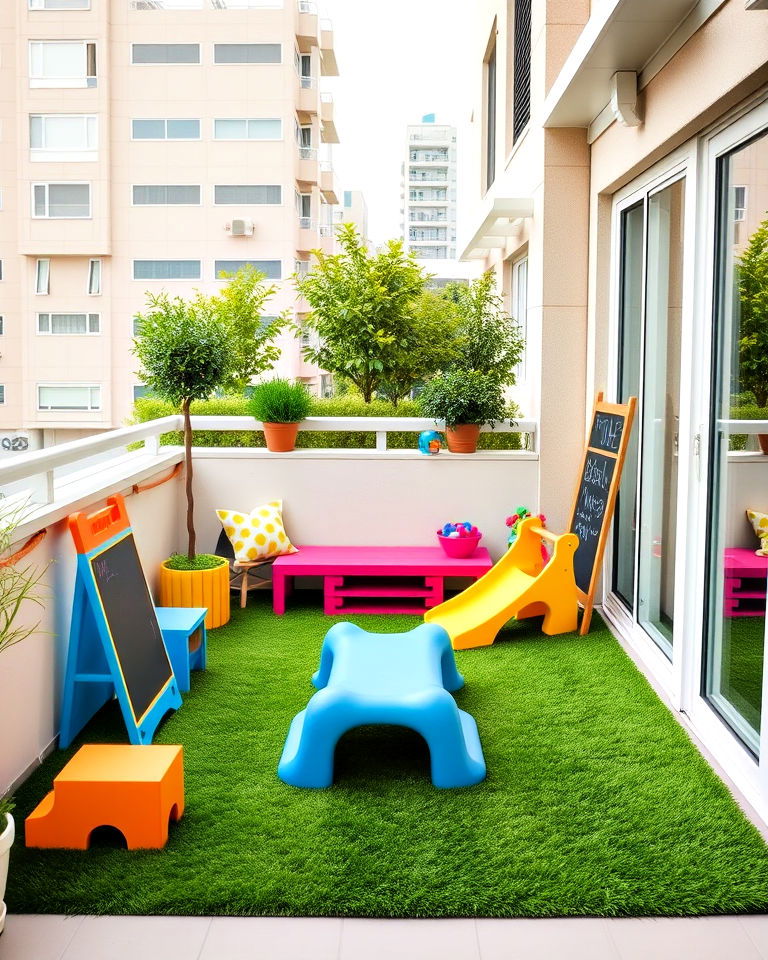 balcony playful kids corner using artificial grass - 25 Artificial Grass Balcony Design