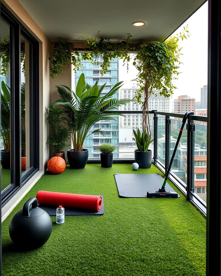 balcony vibrant sports corner - 25 Artificial Grass Balcony Design