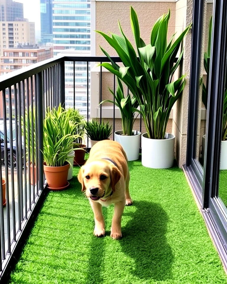 balcony with artificial grass flooring - 15 Dog Balcony Ideas