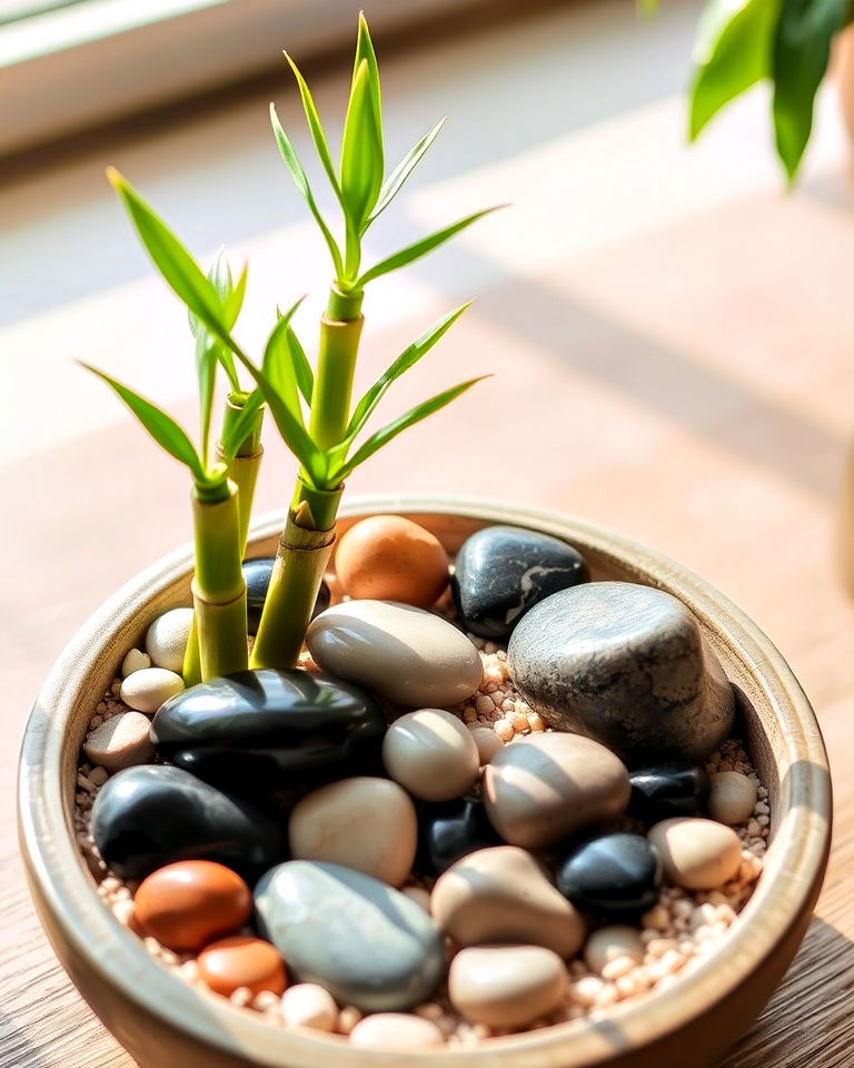 bamboo and pebble arrangement zen garden - 15 Small Zen Garden Ideas