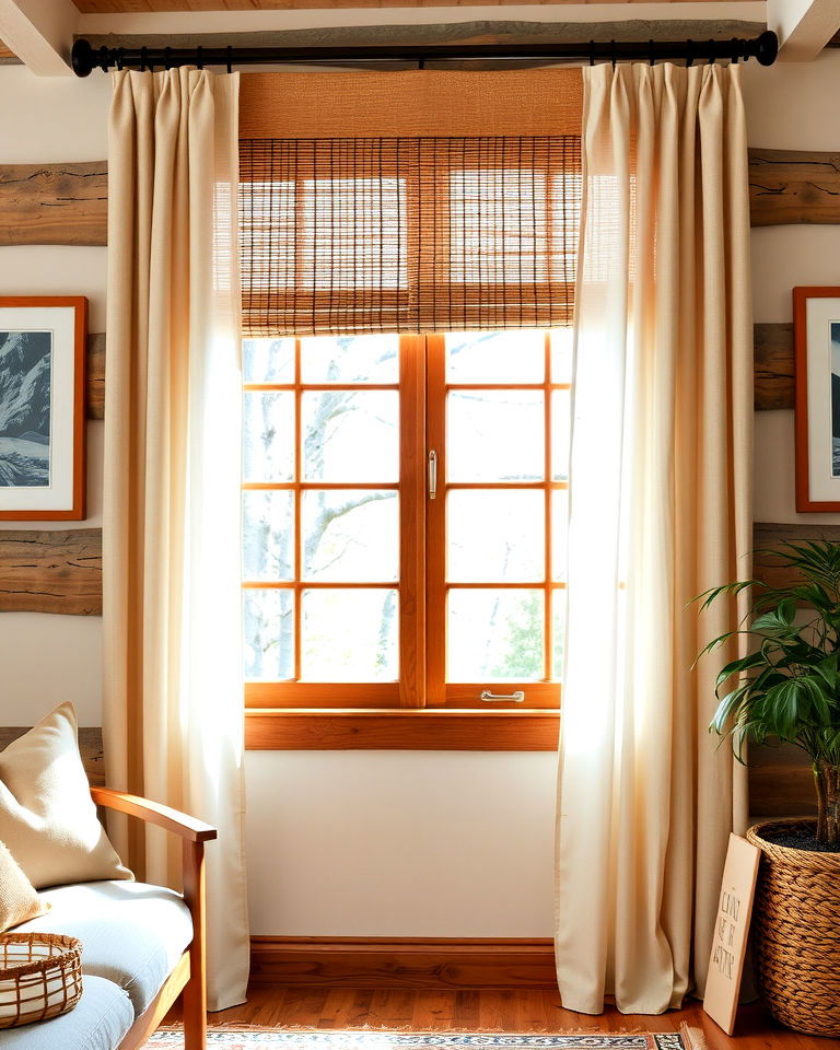 bamboo blinds with curtains - 15 Cabin Curtains Ideas