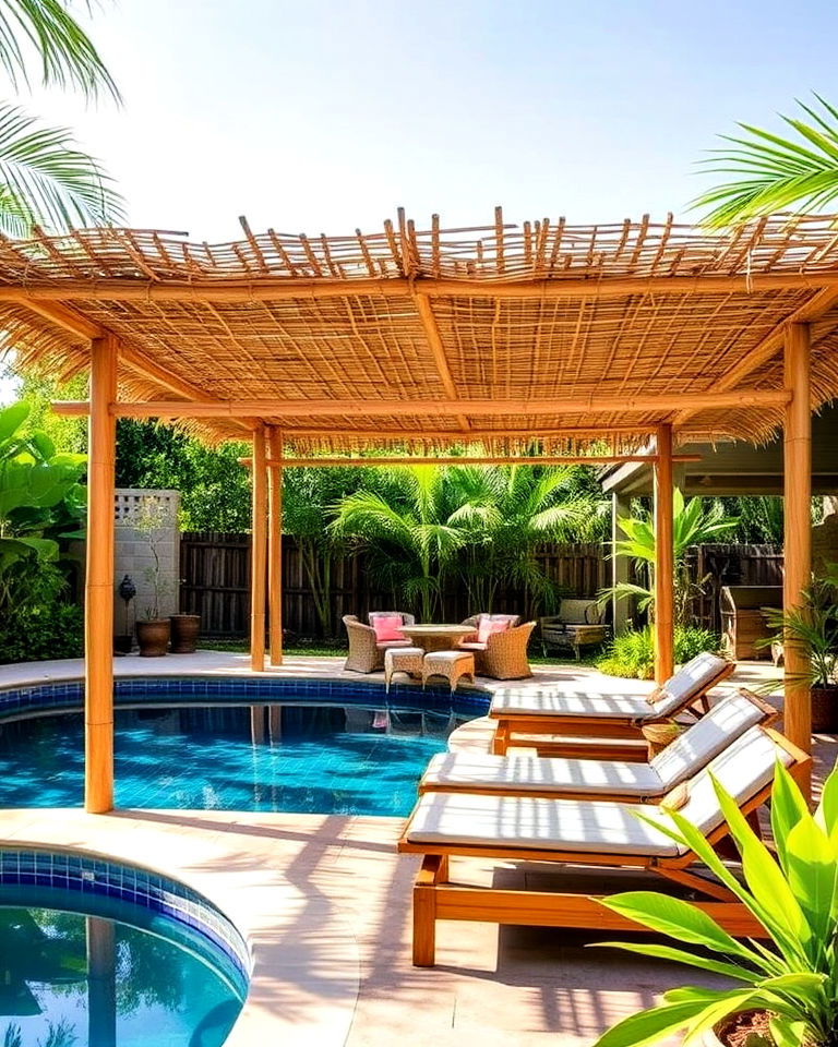 bamboo canopy with natural vibes bamboo canopy with natural vibes - 20 Pool Canopy Ideas