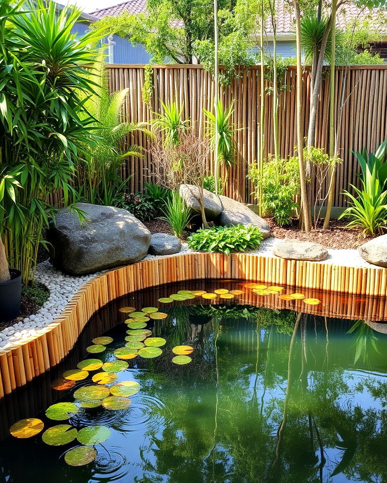 bamboo pond edging - 20 Pond Edging Ideas