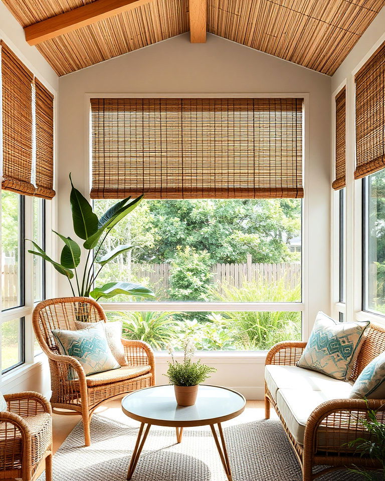 bamboo shades for a natural touch - 20 Sunroom Curtain Ideas