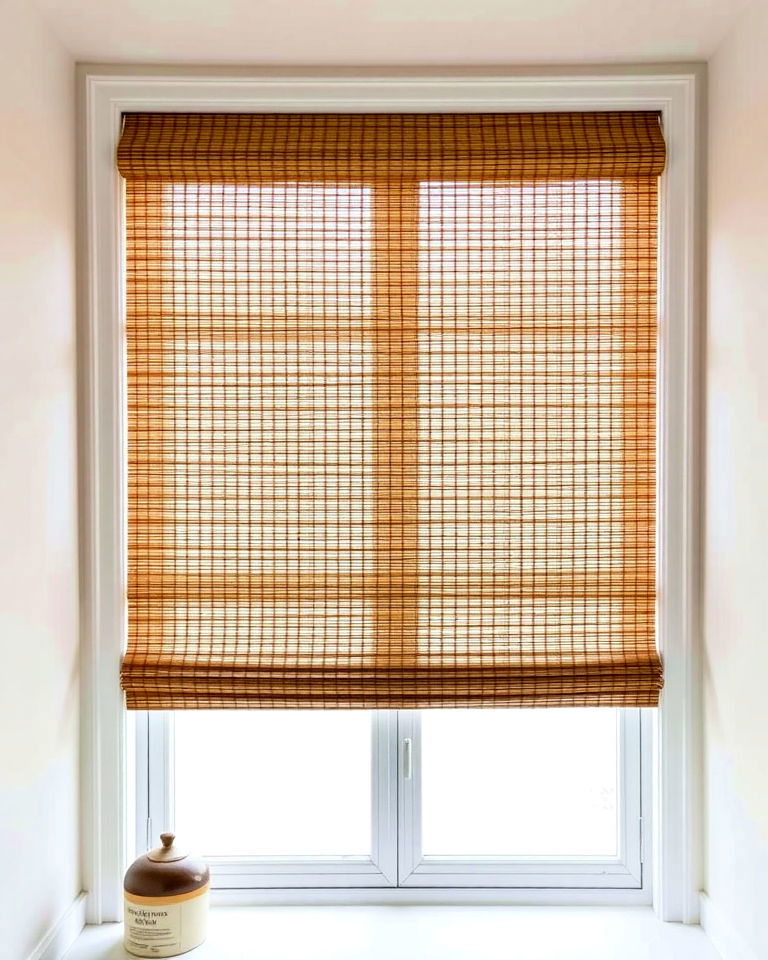 bamboo shades for natural charm - 30 Bay Window Treatment Ideas