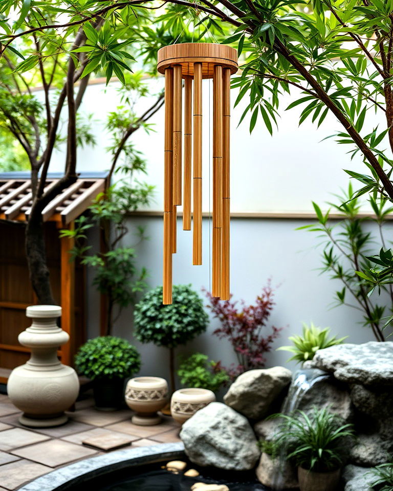 bamboo wind chimes for asian landscaping - 25 Asian Landscaping Ideas