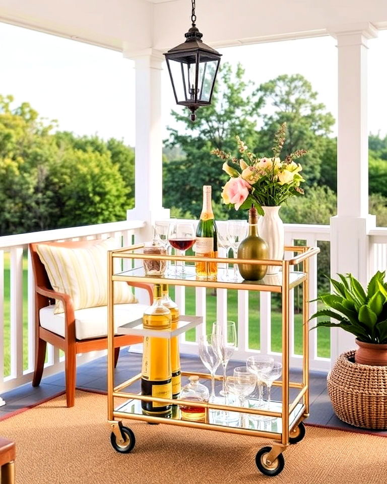 bar cart makes entertaining on your veranda - 40 Veranda Ideas