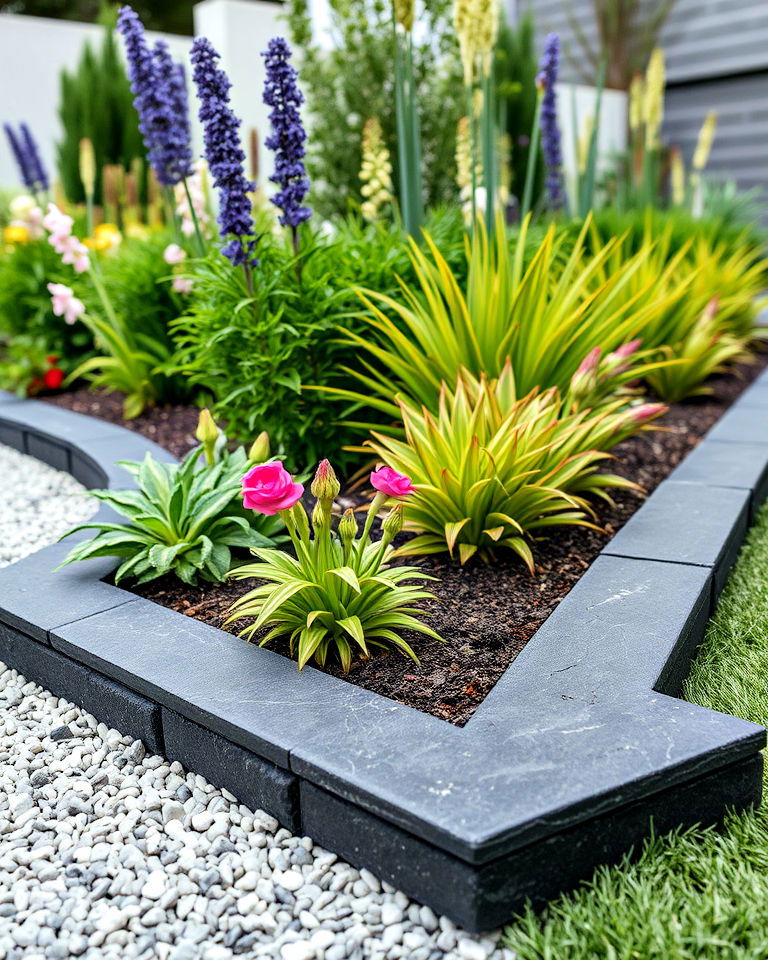 basalt stone edging for a contemporary vibe - 25 Stone Garden Edging Ideas