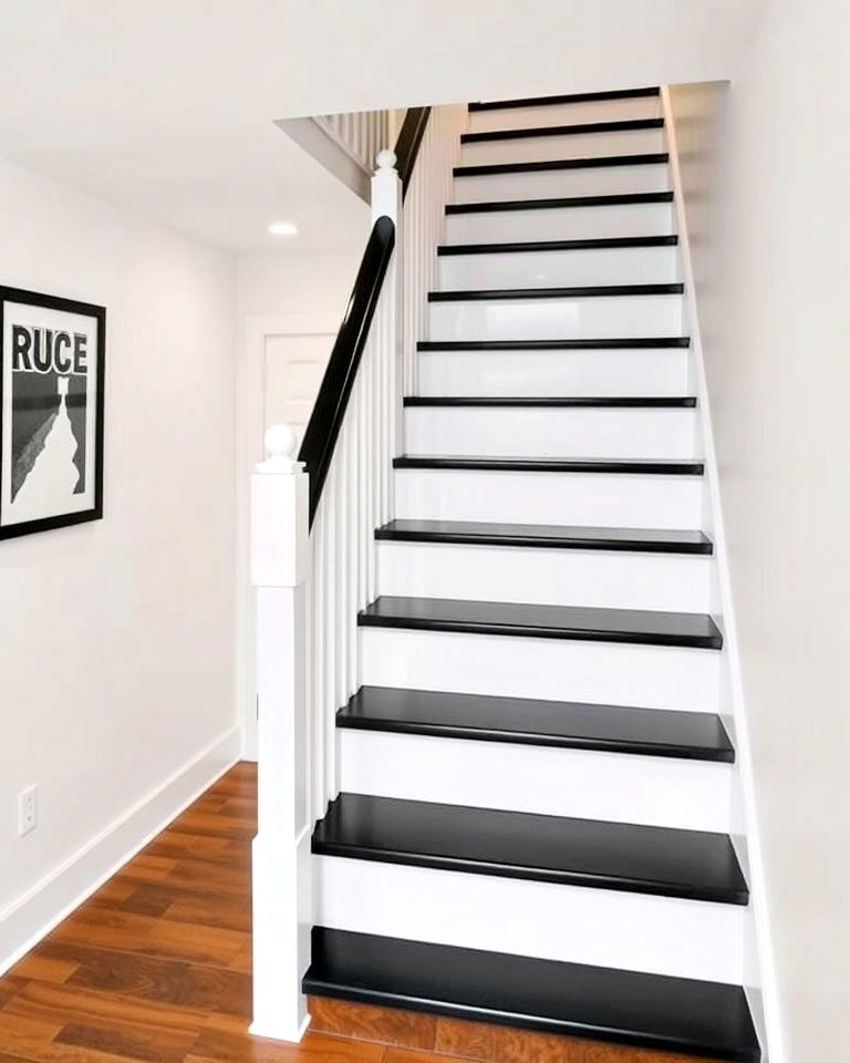 basement black and white contrast stairs - 20 Basement Stair Ideas