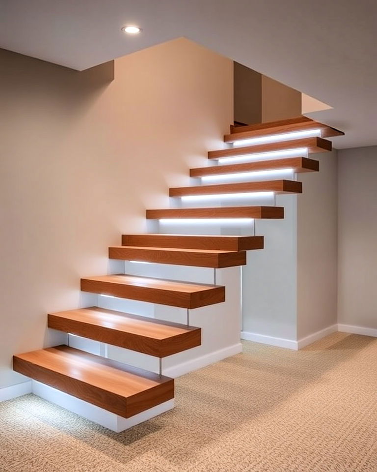 basement floating stairs with hidden supports - 20 Basement Stair Ideas