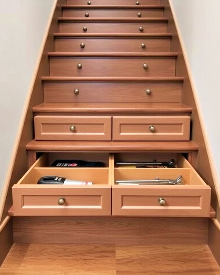 basement hidden stair drawers for discreet storage - 20 Basement Stair Ideas