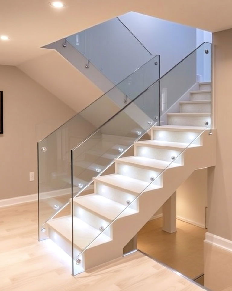 basement transparent railings for an unobstructed view - 20 Basement Stair Ideas