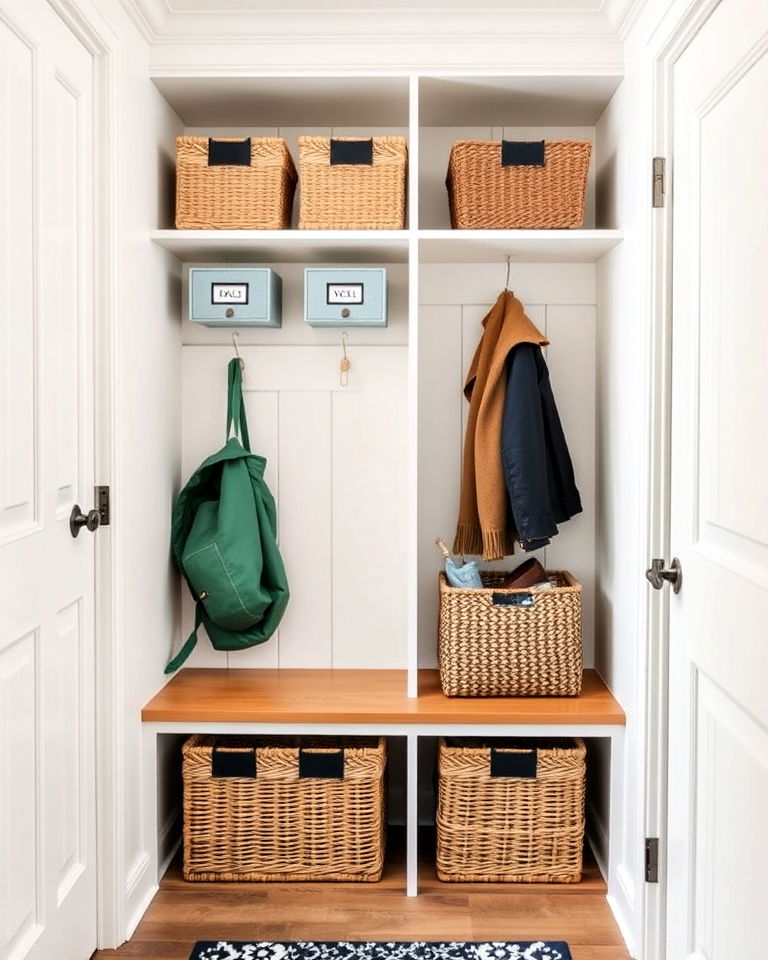 baskets and bins for easy organization - 15 Mudroom Closet Ideas