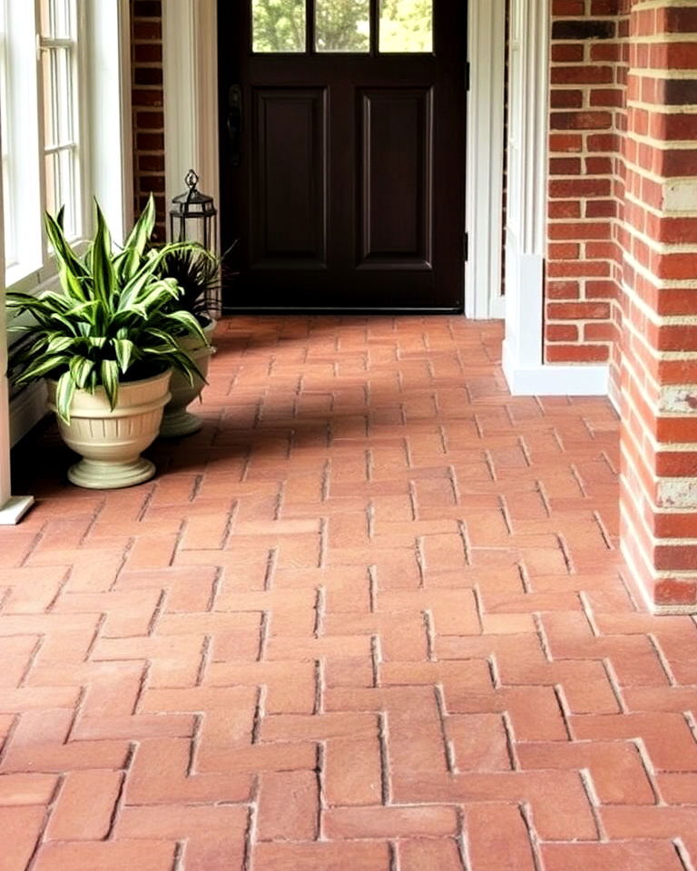 basketweave brick floor design for intriguing texture - 15 Brick Floor Entryway Ideas