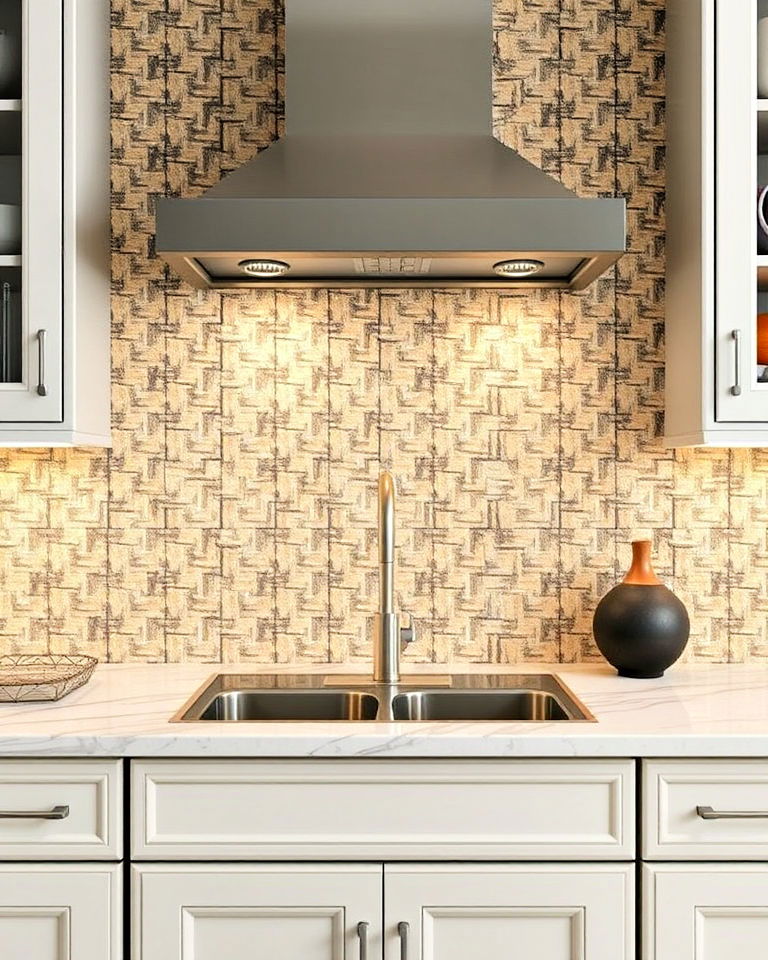basketweave mosaic style backsplash - 15 Travertine Kitchen Backsplash Ideas