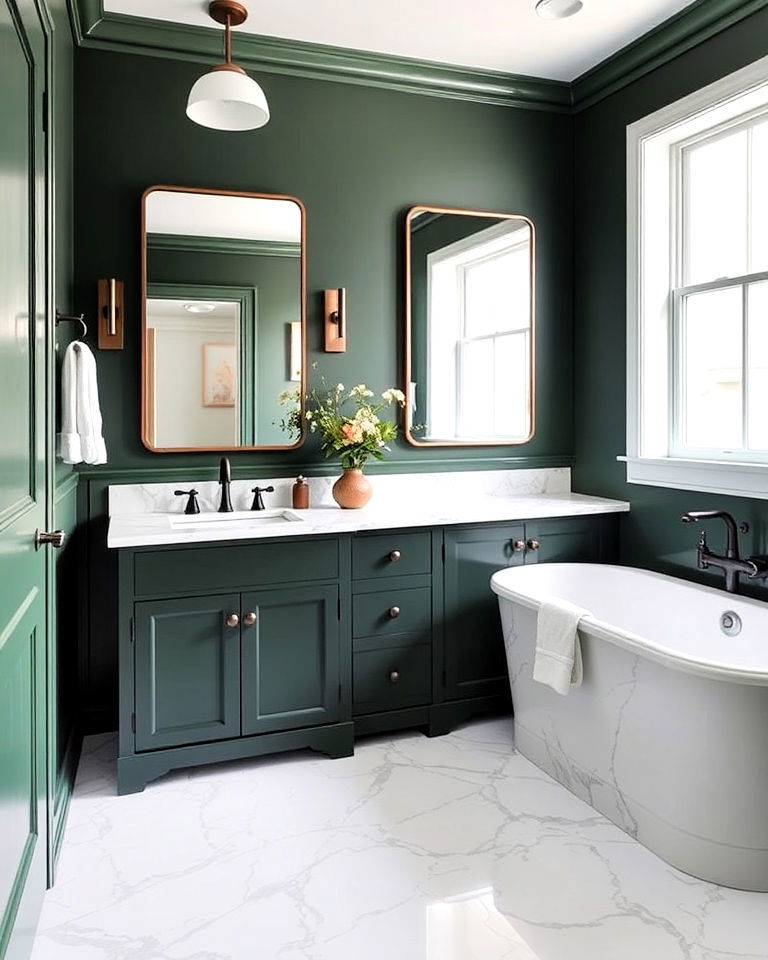 bathroom dark green and marble for luxe elegance - 25 Dark Green Bathroom Ideas