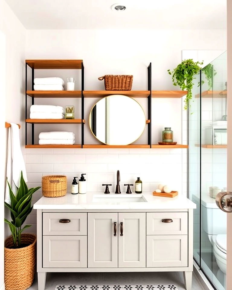 bathroom open shelving for storage - 30 Dream Bathroom Ideas