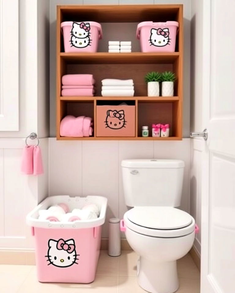 bathrooms organization with hello kitty storage bins - 15 Hello Kitty Bathroom Ideas