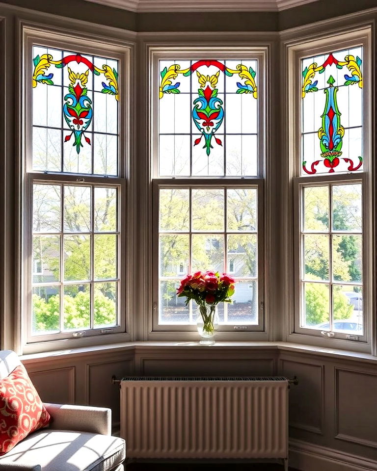 bay window stained glass film - 30 Bay Window Treatment Ideas