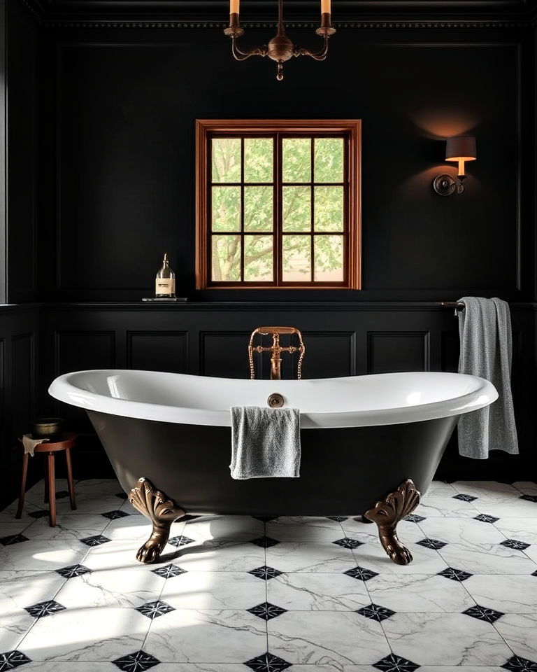 beautiful aged bronze bathtub feet - 25 Dark Academia Bathroom Ideas