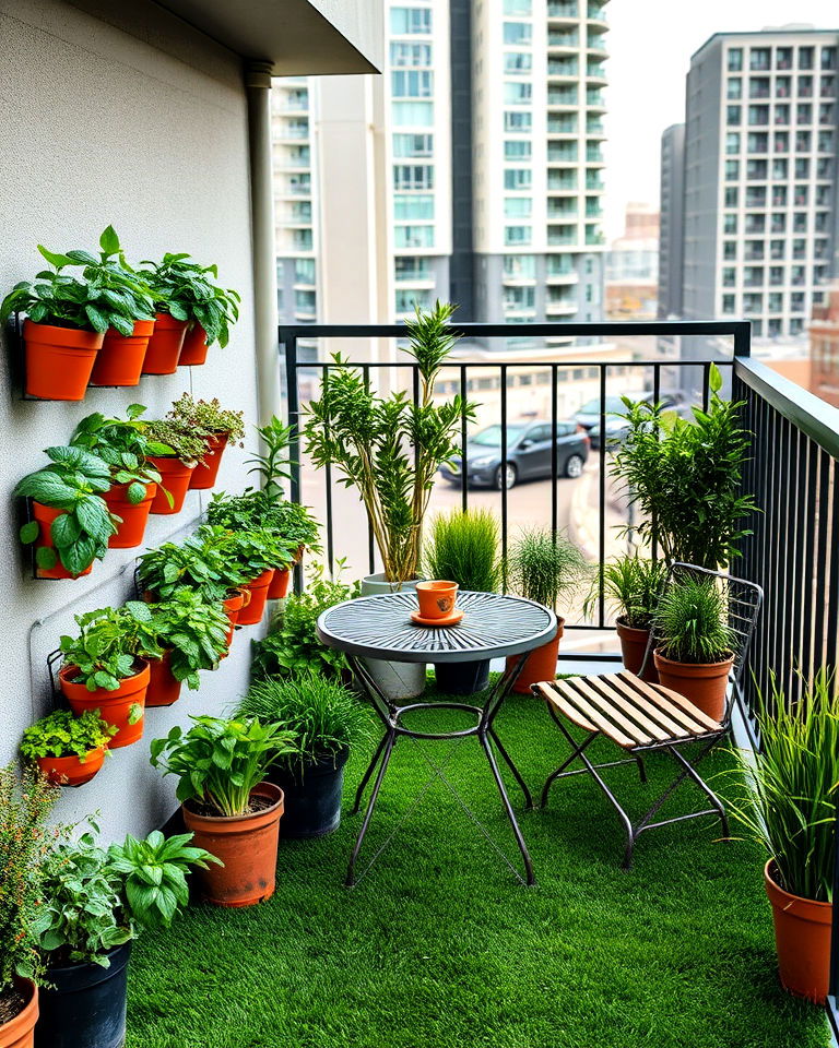 beautiful balcony herb garden - 25 Artificial Grass Balcony Design