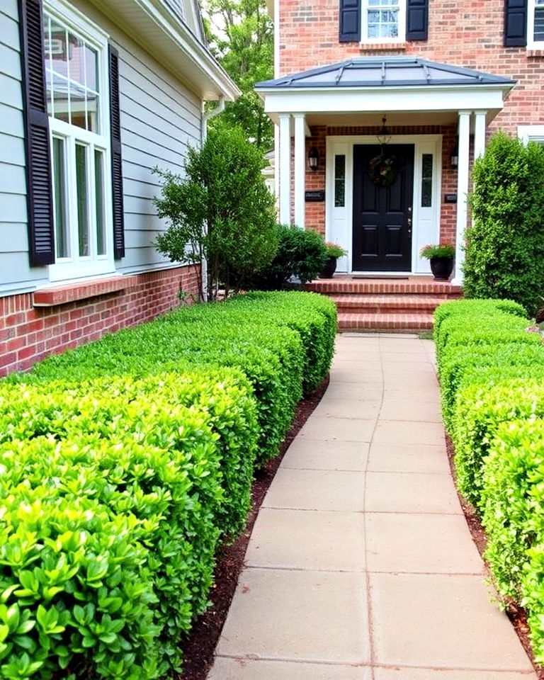 beautiful boxwood lined walkway - 15 Front Yard Boxwood Shrubs