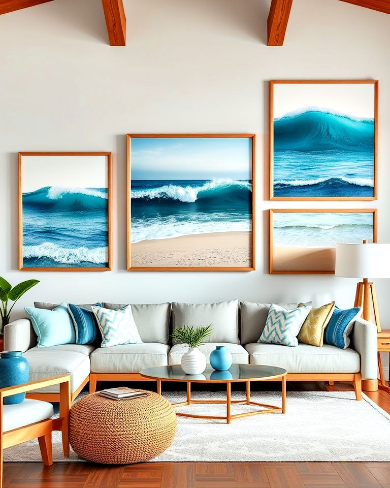 beautiful ocean inspired living room wall art - 20 Tropical Living Room Ideas