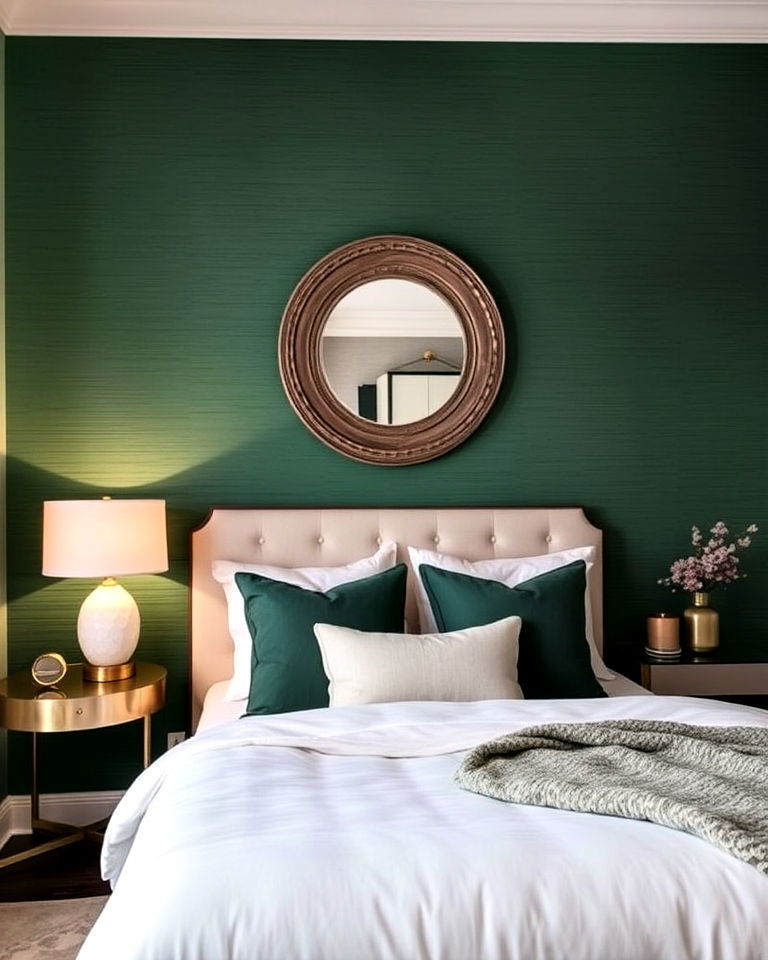 bedroom accent wall with jade green for relaxation - 15 Jade Green Bedroom Ideas