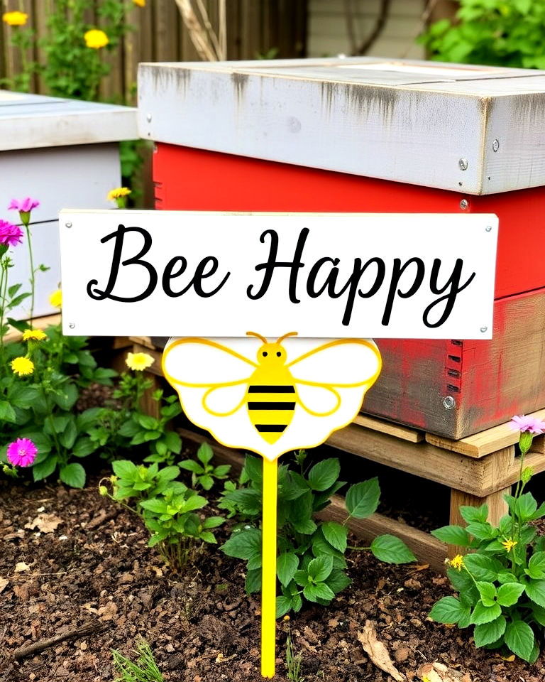 bee happy sign - 20 Garden Sign Ideas