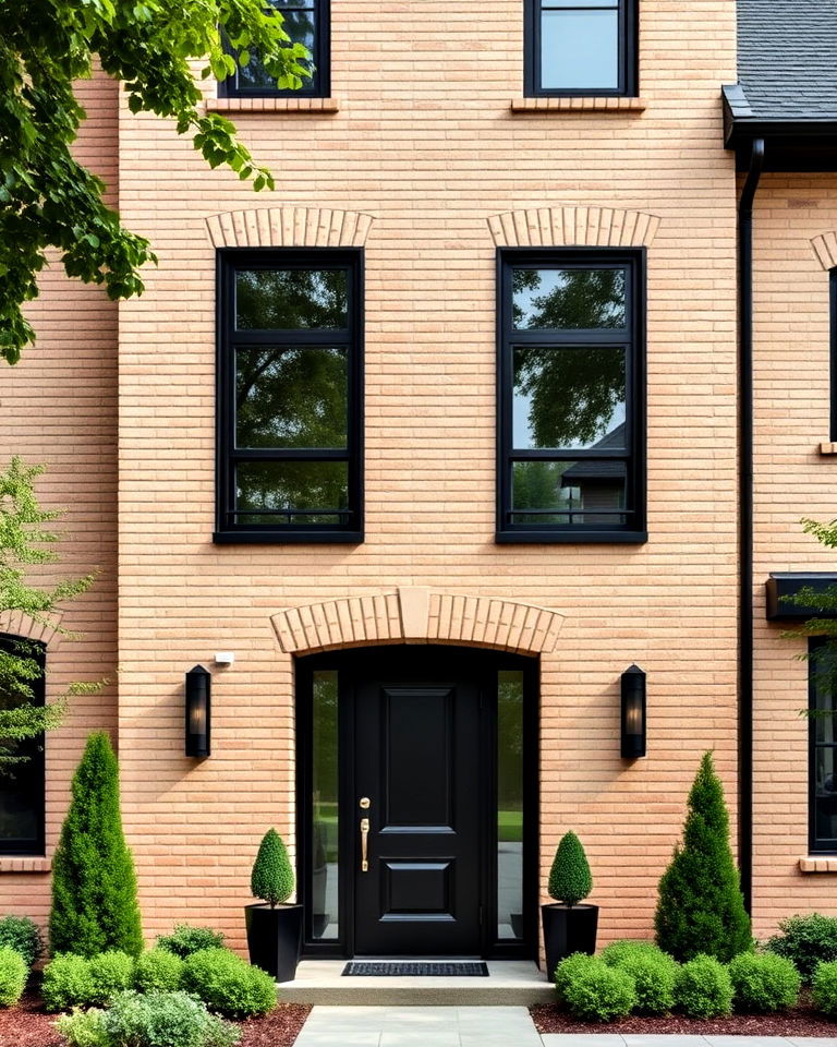 beige brick and black accents exterior home - 25 Beige Brick Exterior Home Ideas