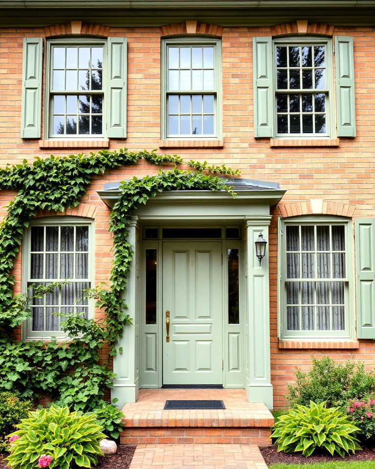beige brick and green trim exterior home - 25 Beige Brick Exterior Home Ideas