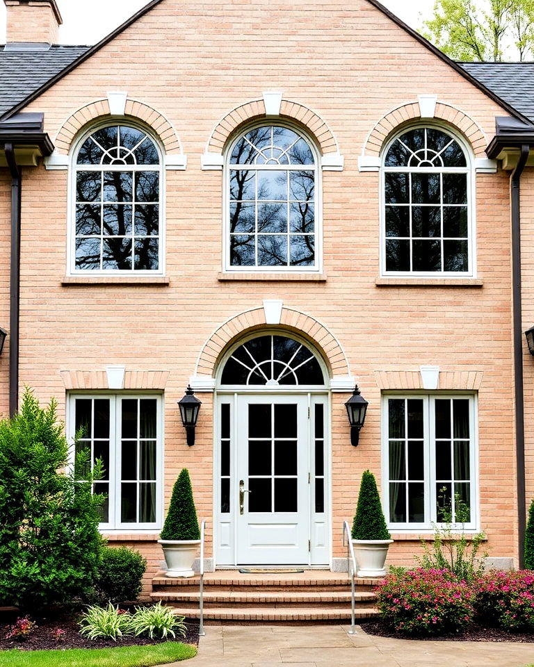 beige brick with arched windows exterior home - 25 Beige Brick Exterior Home Ideas