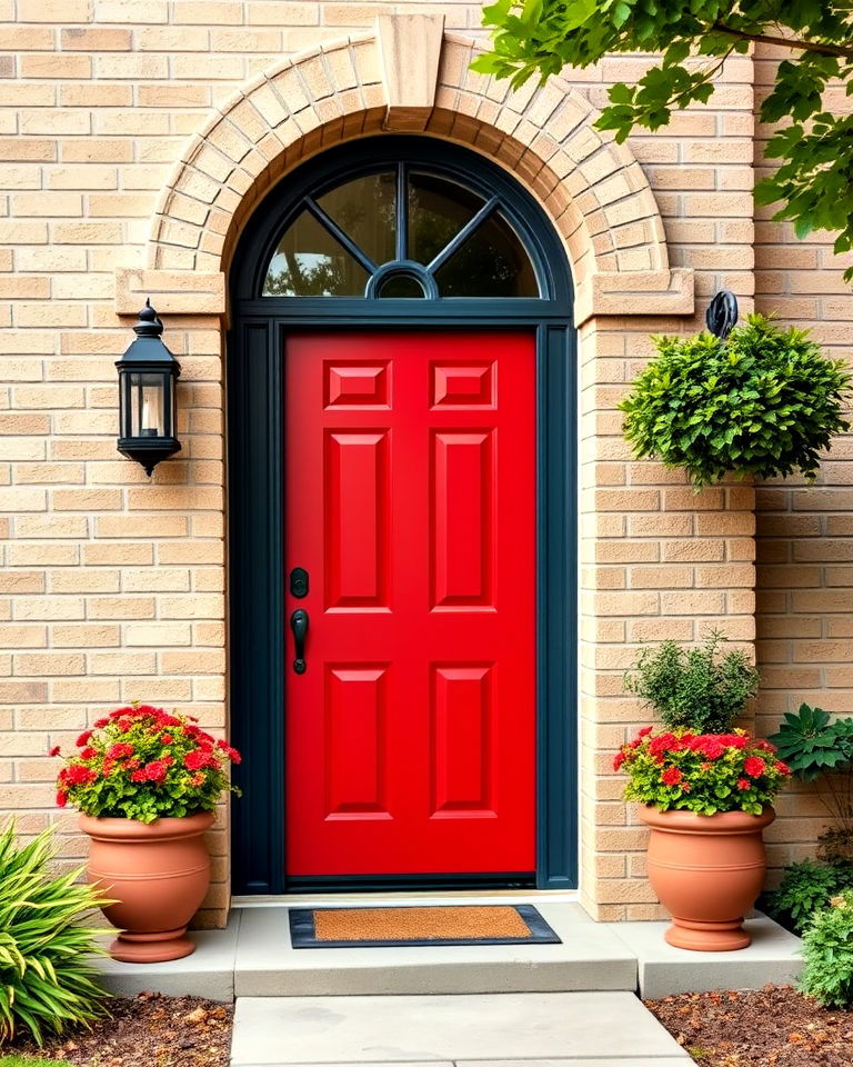 beige brick with bold front doors exterior home - 25 Beige Brick Exterior Home Ideas