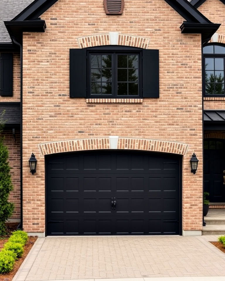 beige brick with dark garage doors exterior home - 25 Beige Brick Exterior Home Ideas