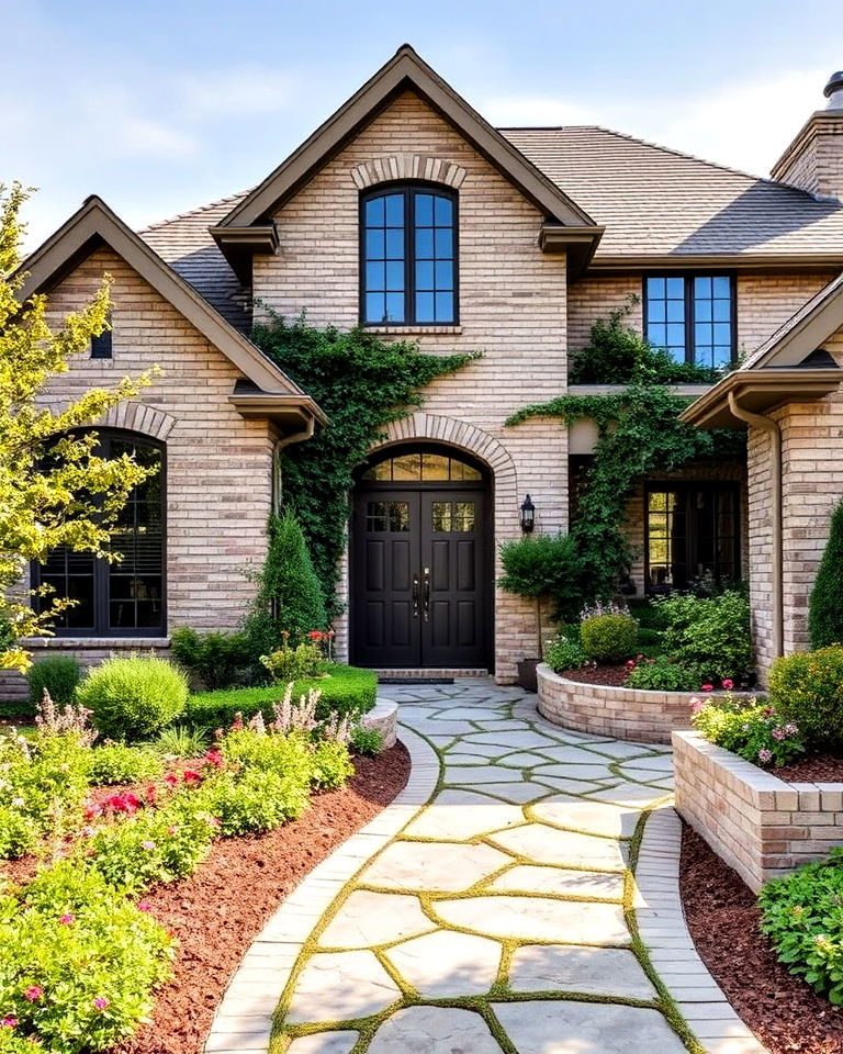 beige brick with garden landscaping exterior home - 25 Beige Brick Exterior Home Ideas