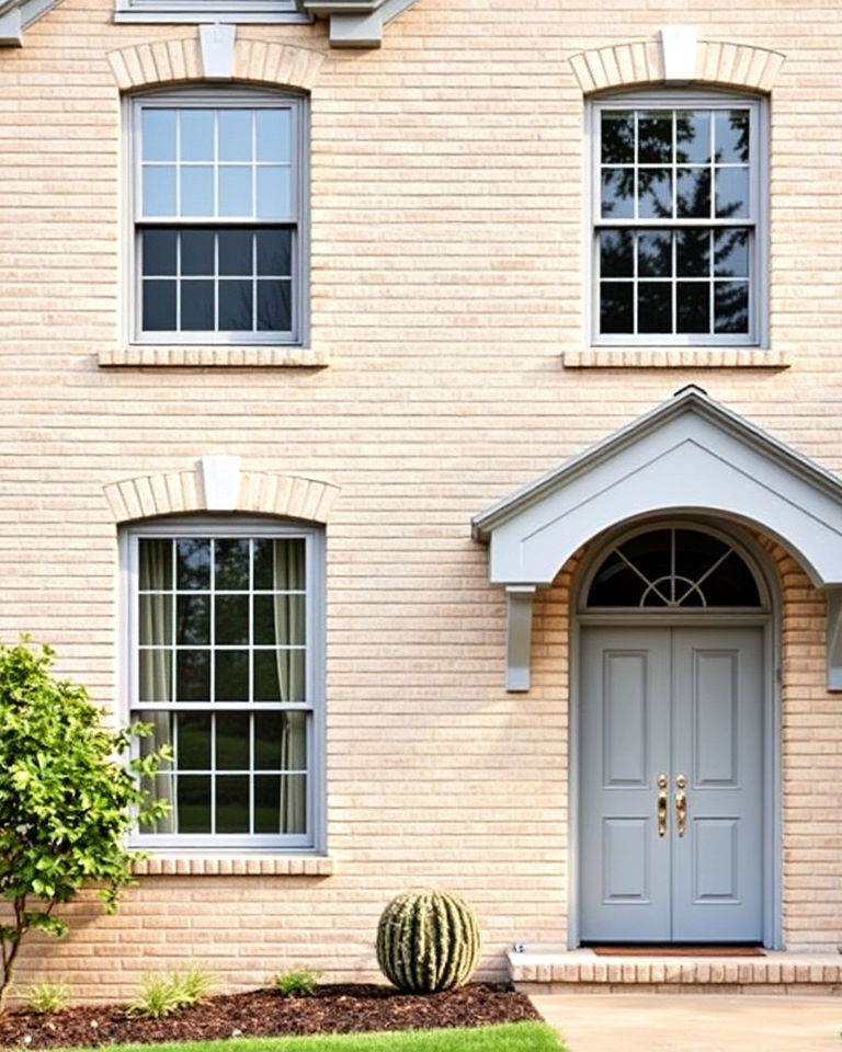 beige brick with light gray trim exterior home - 25 Beige Brick Exterior Home Ideas