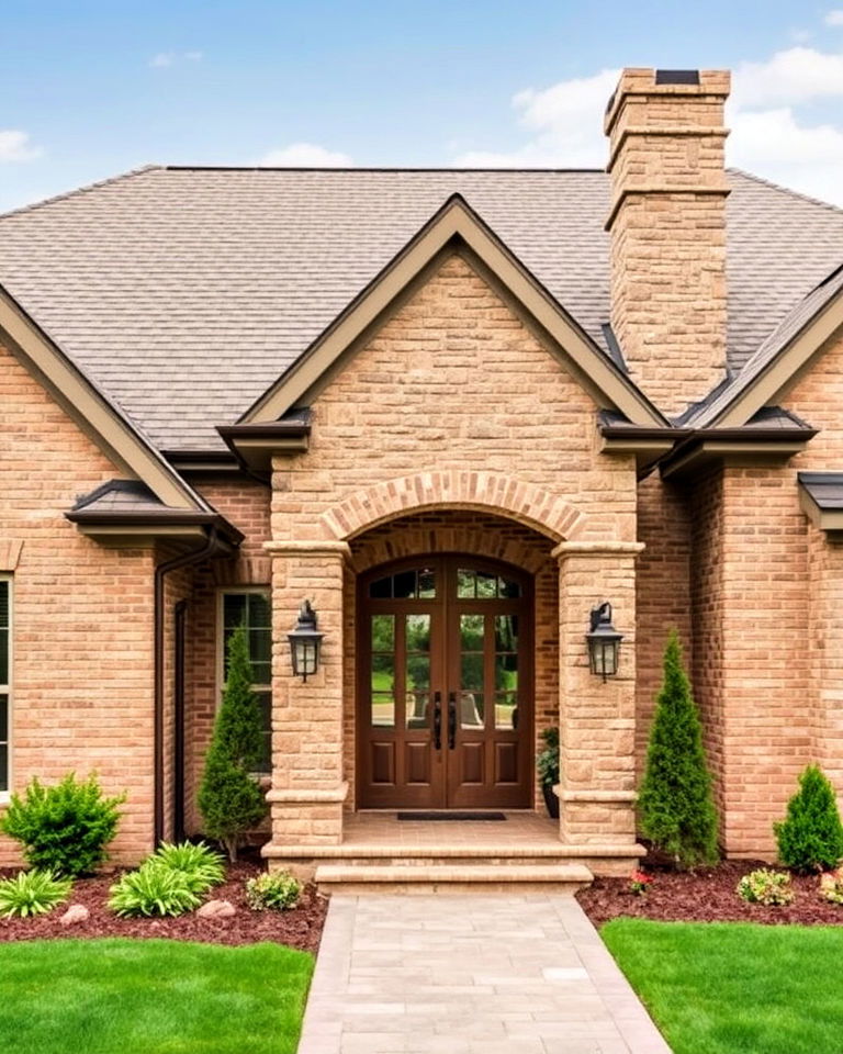 beige brick with natural stone accents exterior home - 25 Beige Brick Exterior Home Ideas